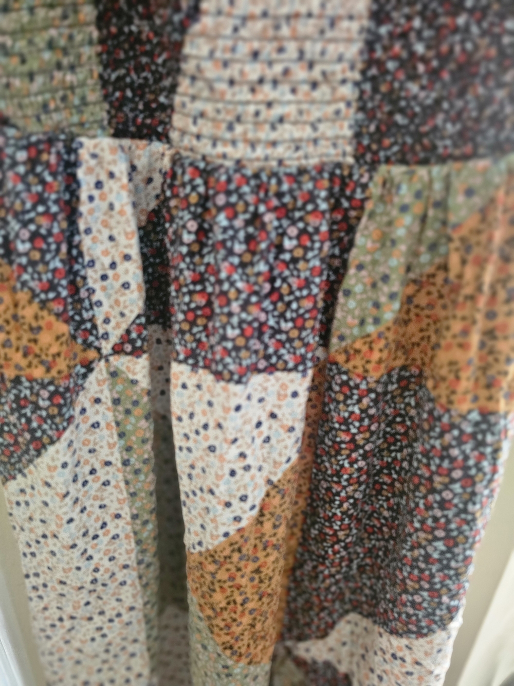 Patchwork Floral Midi Dress in Mustard, Olive & Navy - Picture 2 of 6